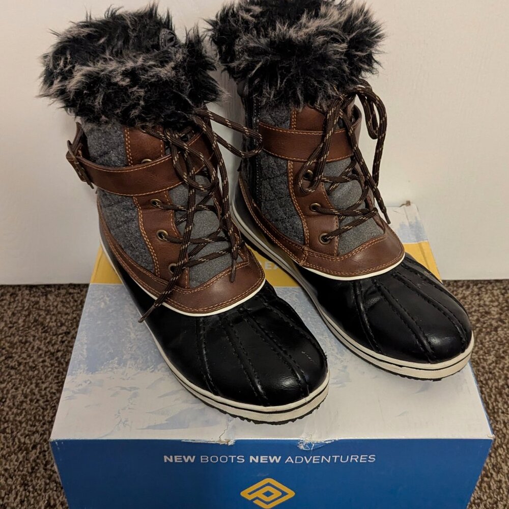 Dream Pairs Mid Claf Lace Up & Zip Up Winter Fir Trim Waterproof Snow Boots